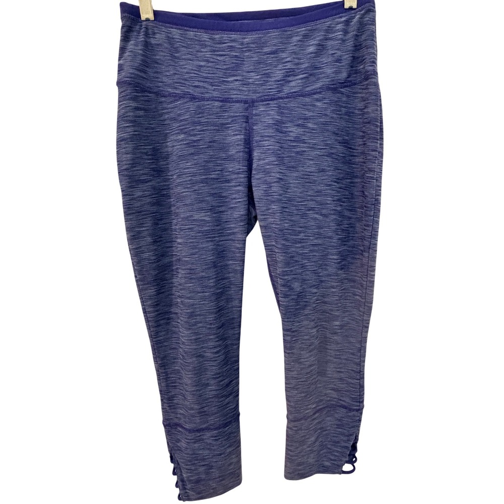 Prana Purple Space Dye Cropped Yoga‎ Leggings Ladder Cutout Size Medium Capris